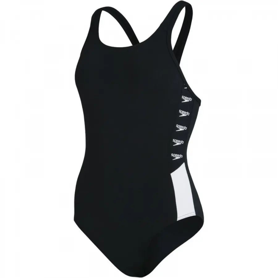 SPEEDO Women's Boom Logo Splice Muscleback Swimsuit Black
